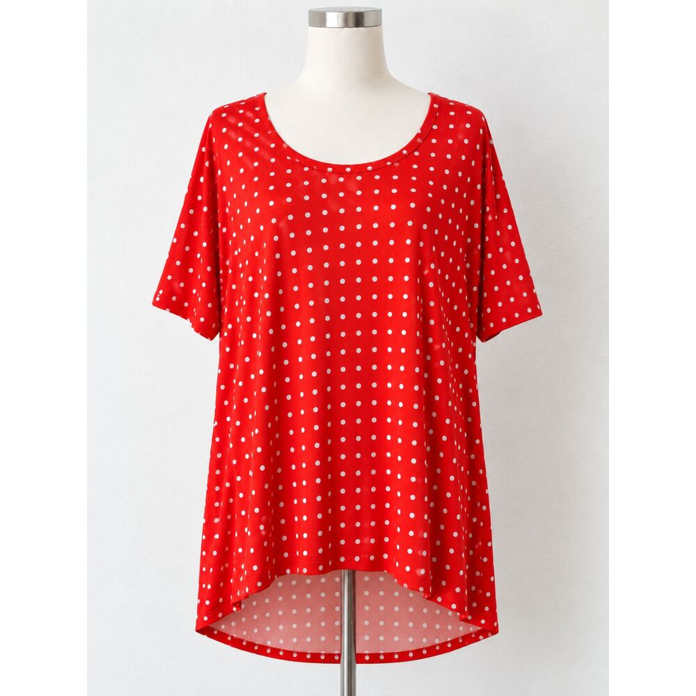 LuLaRoe Irma Women’s XL Red White Polka Dot Tunic Top Hi Low Stretch NWT